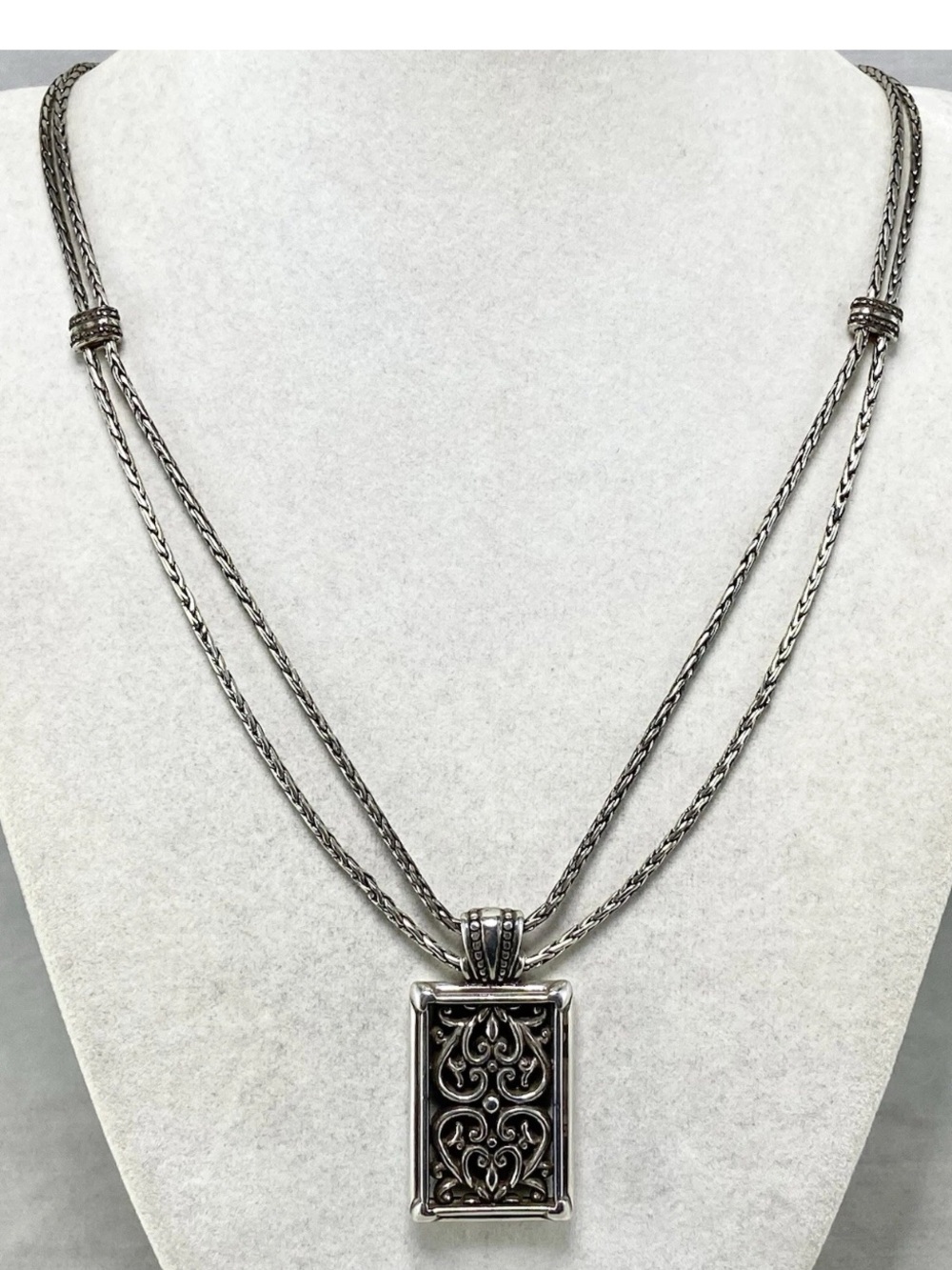 N341 NWOT Brighton silver plated double-strand chain retired pendant necklace - Picture 9 of 12